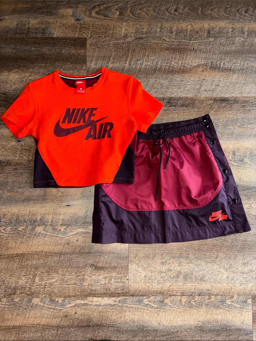 Nike Orange Cropped Tee & Burgundy/Purple Athletic Skirt